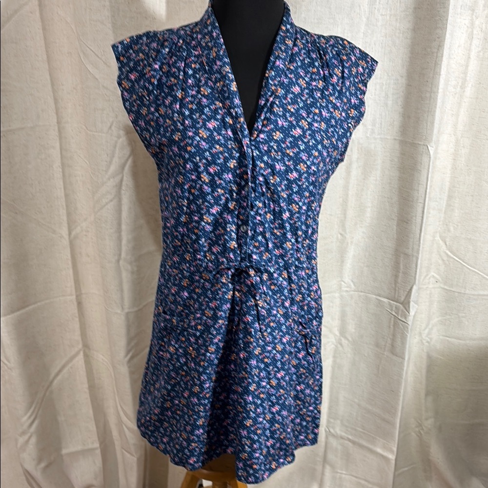 Floral Blue Mini Dress with Pink Accents